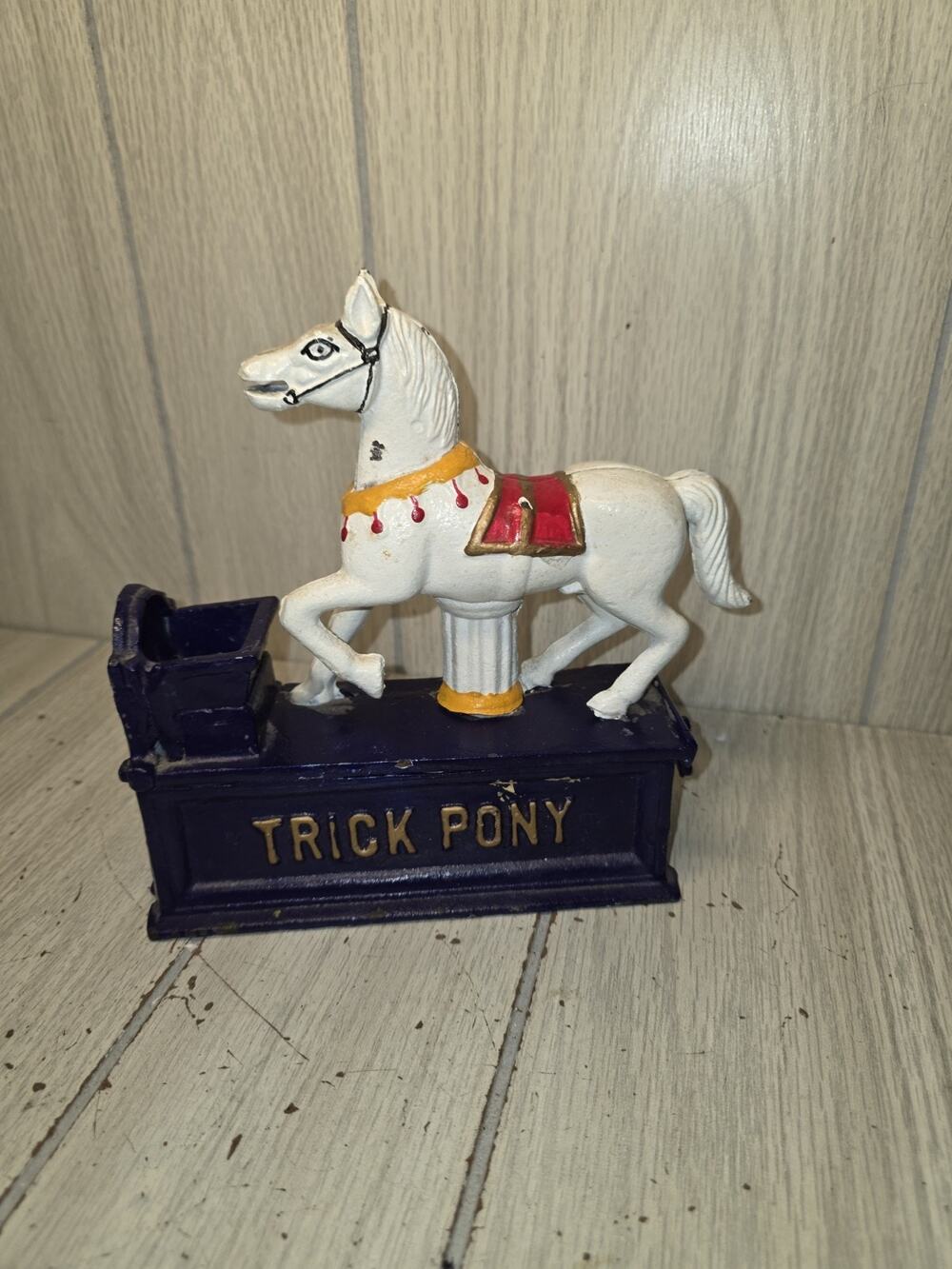 Vintage Antique Mechanical Cast Iron Trick Pony Coin Bank Horse Lever Works